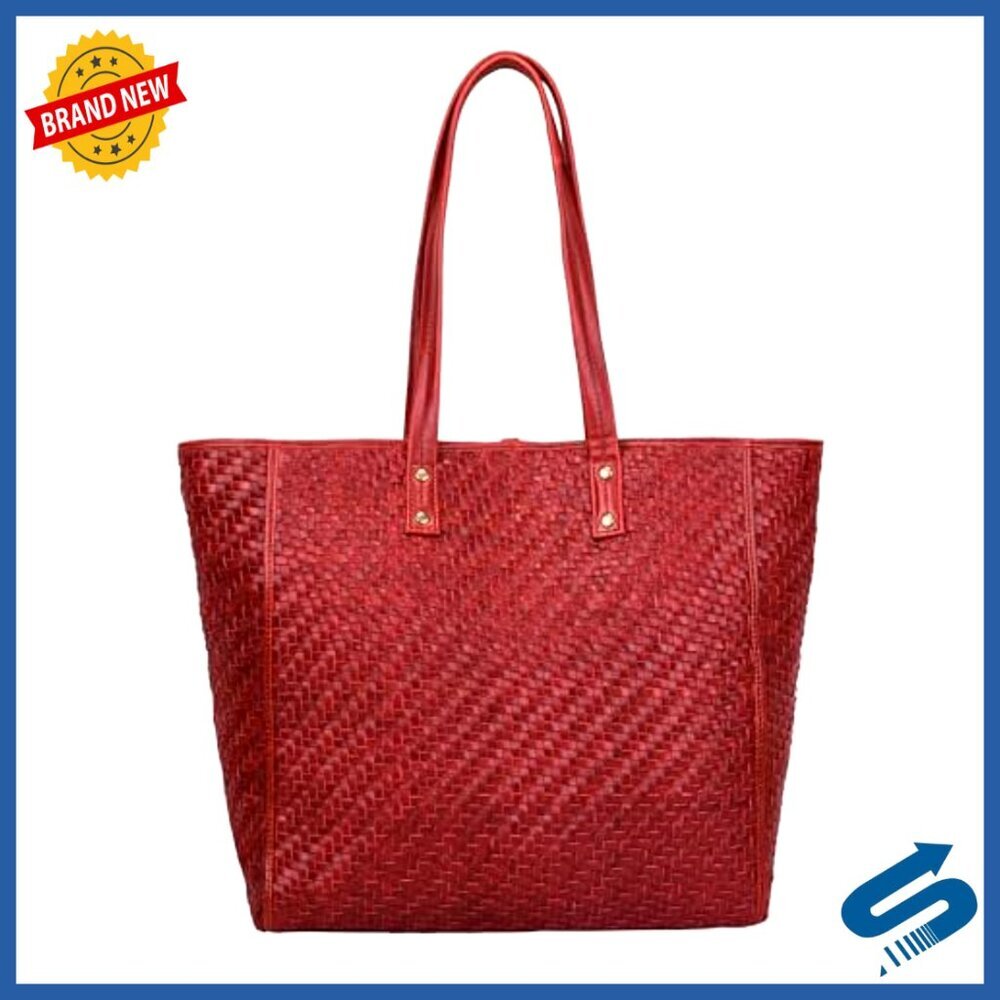 Braided Leather Tote Shoulder Bag Vintage Designer Elegant Minimal Chic - Picture 6 of 6